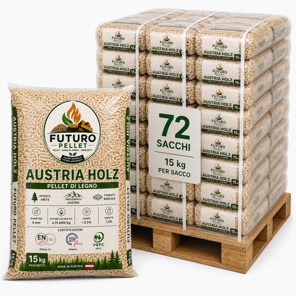 A Pellet Futuro Austria Holz ENplus A1 – Bancale 72 Sacchi da 15 kg - immagine 1